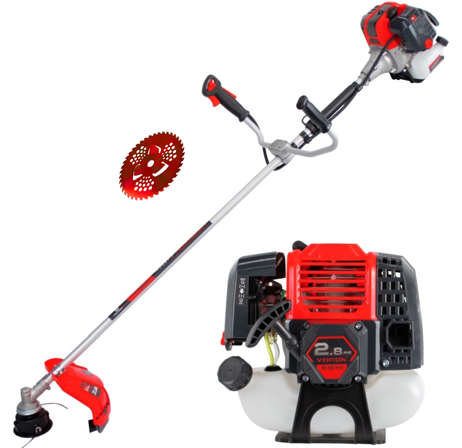фото BR-560 Professional VERTON garden Триммер бензиновый 56см3/2,1кВт/2,8л.с., нож 40Т, катушка М10*1,25/d2,0 -3,0мм, цельная штанга 26мм, 9,6кг+диск TD02