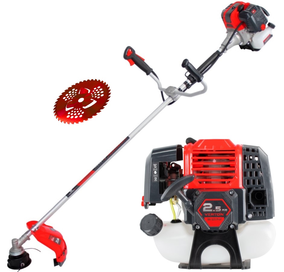 фото BR-520 Professional VERTON garden Триммер бензиновый 52см3/1900Вт/2,5л.с., нож 40Т, катушка М10*1,25/d2,0 -3,0мм, цельная штанга 26мм, 9,6кг+диск TD02