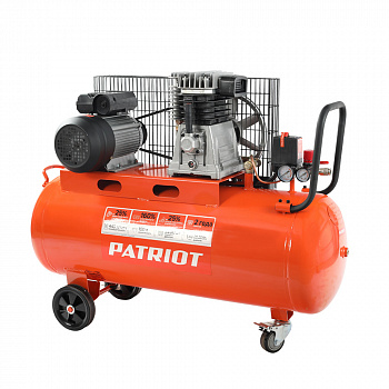 фото PTR 100-440I PATRIOT Компрессор ременной 440 л/мин, 2.2 кВт, 220 В, 10 атм, 100 л, кол-во цилиндров/ступеней 2/1 шт, 63 кг