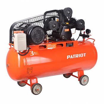 фото PTR 100-670 PATRIOT Компрессор ременной 670 л/мин, 3,0 кВт, 380 В, 10 атм, 100 л, кол-во цилиндров/ступеней 3/1 шт, 83 кг