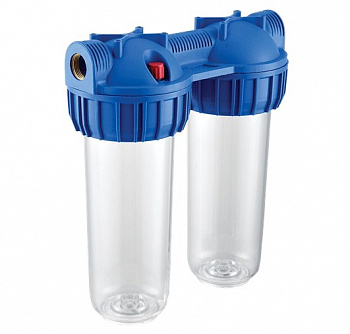 фото UNIPUMP Колба Slim Line 10" CFC-10K-2 (резьба ¾”) без картриджа (прозрачная двойная)