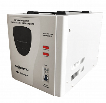 фото SDR-3000VA Magnetta Стабилизатор напряжения релейный, напольный 3000ВА/1800Вт, вх.напряжение 140-260В, вых.напряжение 220+10%, 7,2кг
